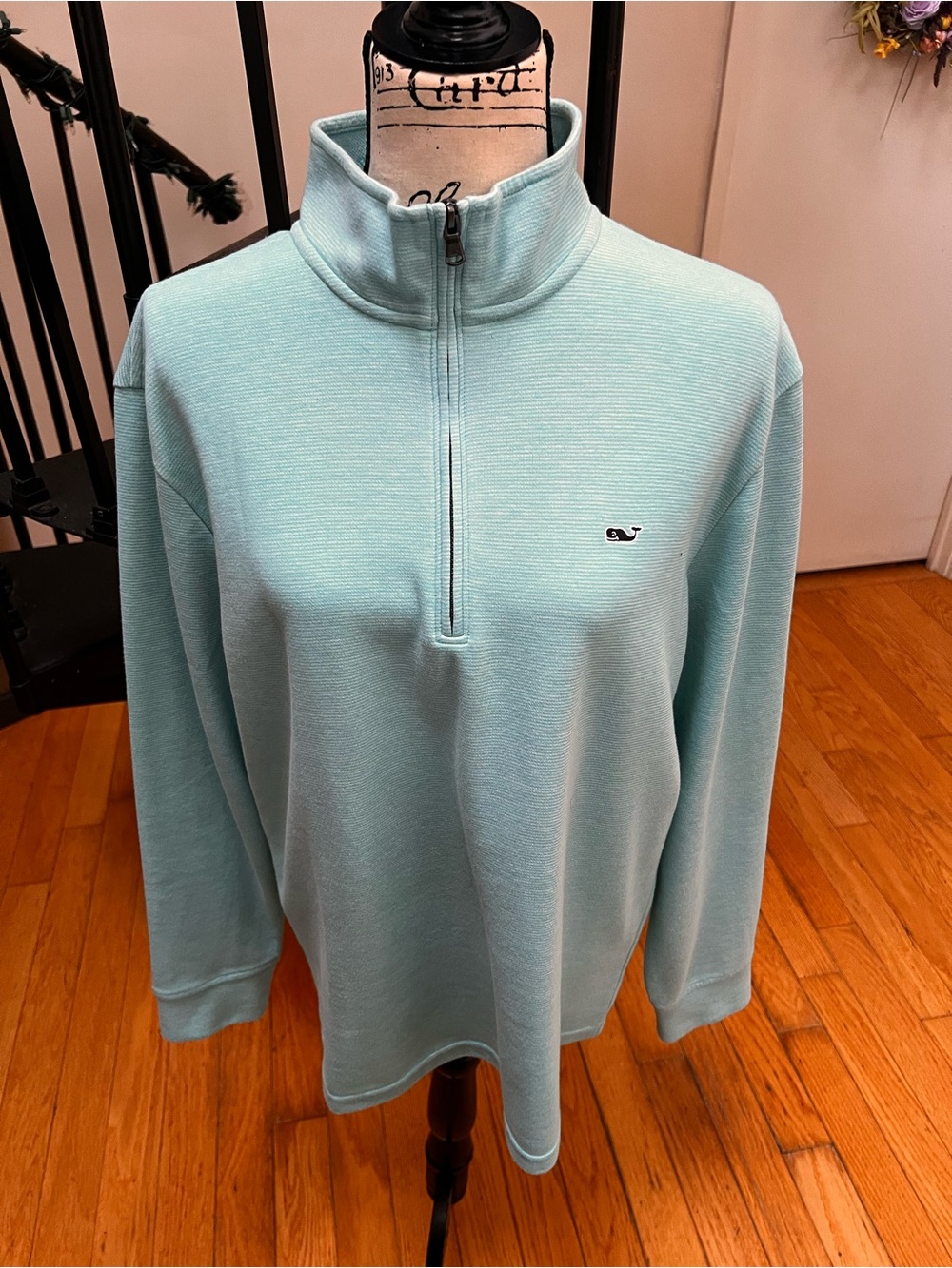 Vineyard Vines Aqua Zip Pullover with Whale Logo